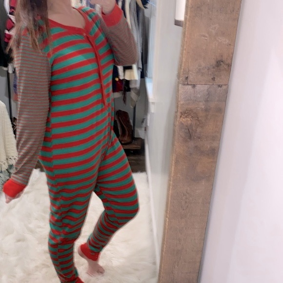 Target extra large onesie pajamas green & red striped snap button - Picture 1 of 8